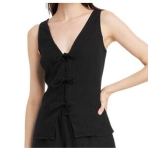 Black Sleeveless Linen Top with tie Details